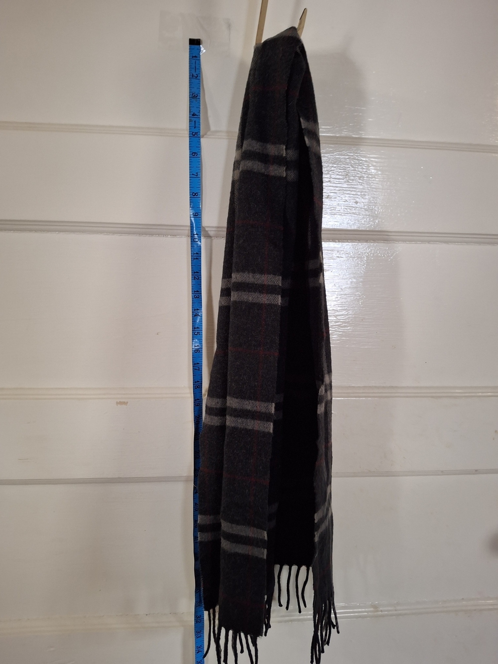 Black Gray Red Plaid Wool Blend Fringe Scarf Classic Tartan